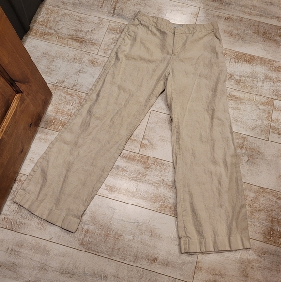 Old Navy Women's Linen Beige Wide Leg Crop Pants Size 10 - Picture 2 of 6